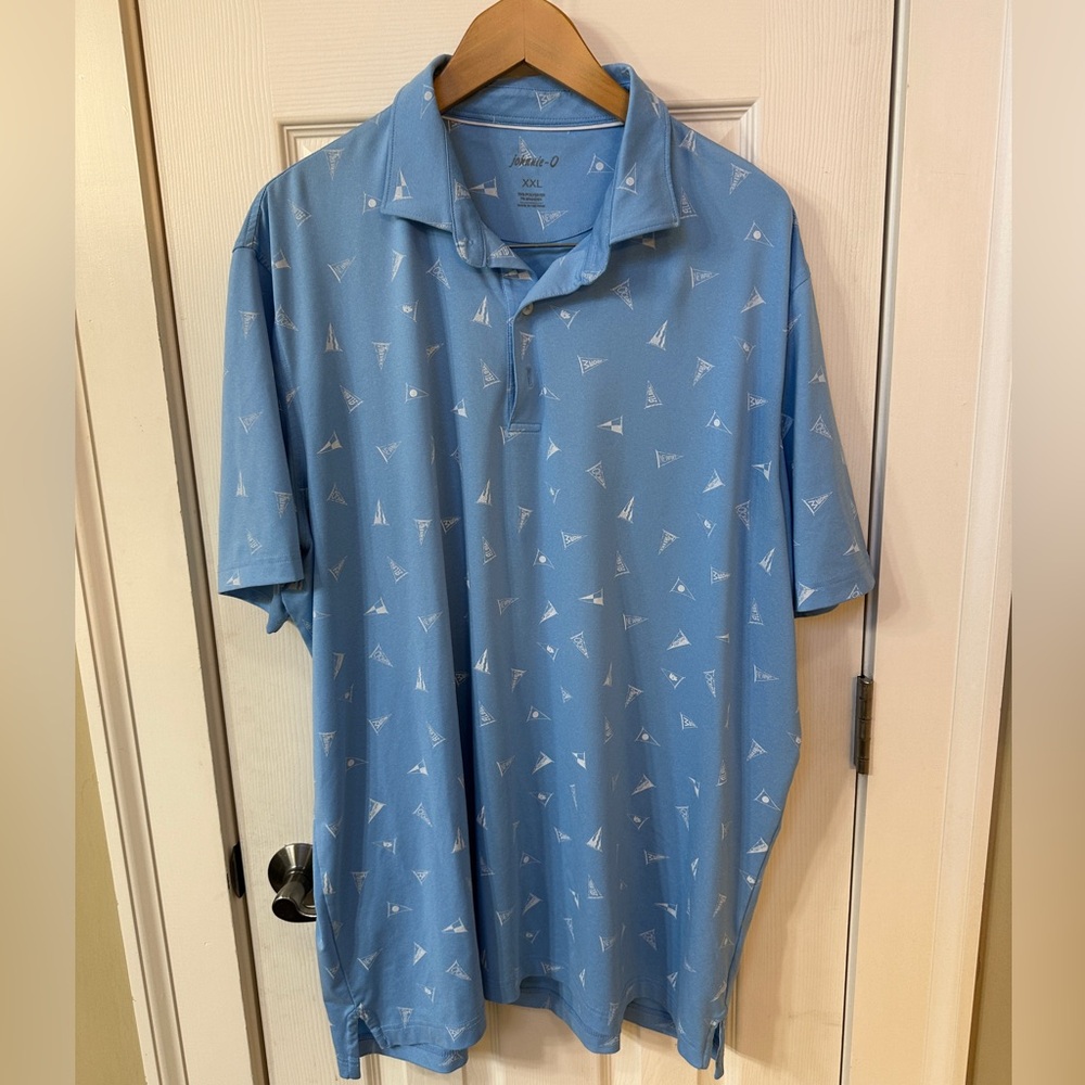Johnnie-O Mens Blue Polo Shirt XXL Sailboat Print Performance Golf Casual